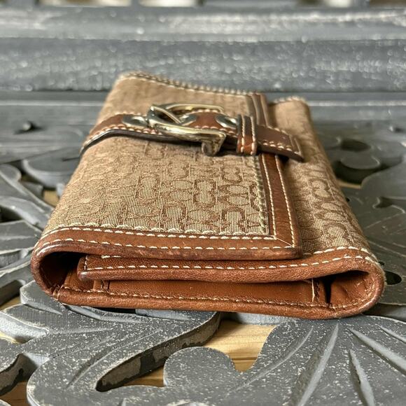 COACH Soho Signature Long Wallet Brown Canvas Leather Buckle Flap - Picture 5 of 12